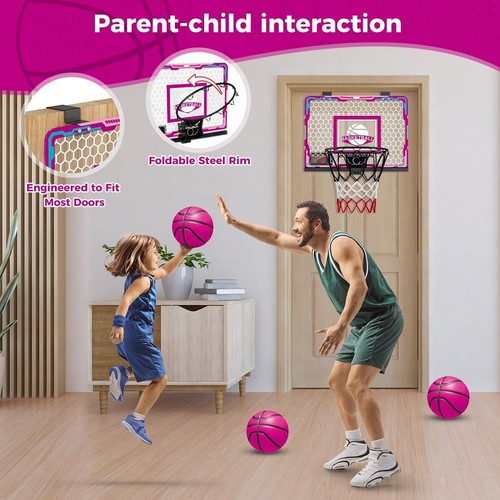 VATOS Basketball Hoop for Girls Indoor,Pink Basketball Hoop with Electronic Sco - Picture 5 of 9