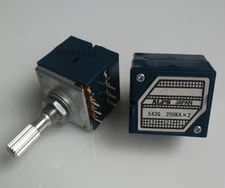 Japan ALPS RK27 250KAX2 LOG Stereo Volume Potentiometer Dual 250K Knurled Shaft