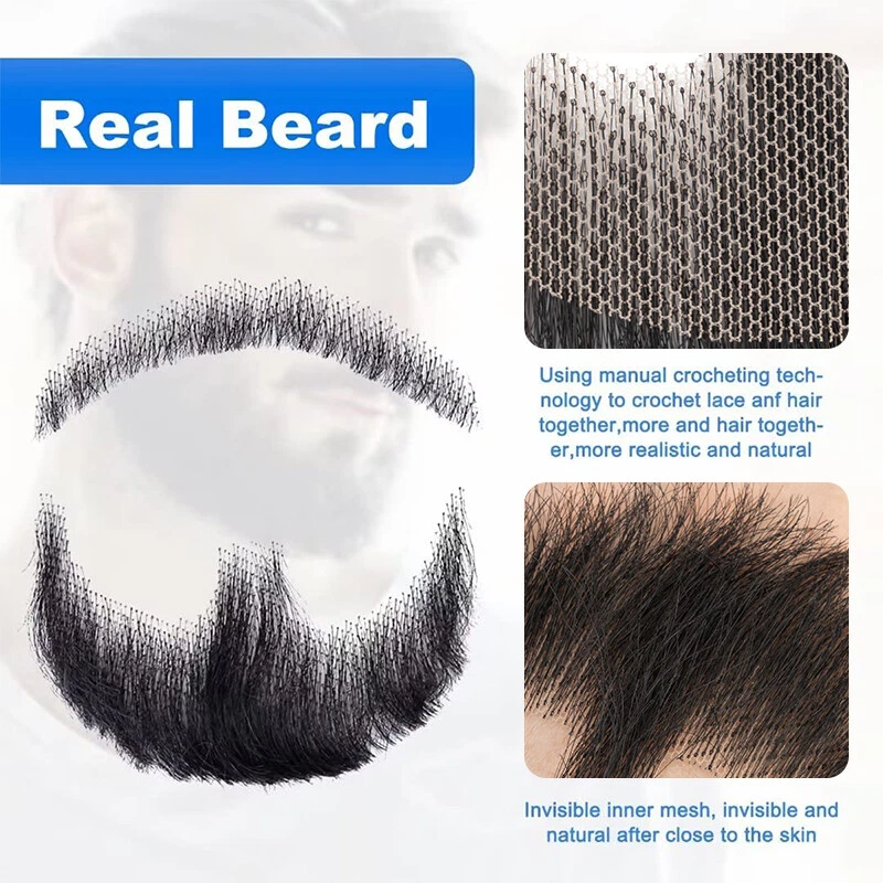Echthaar Kunstgesicht Bart Herren Schnurrbart Spitze Männer Beards Falsche Bärte - Bild 3 von 4