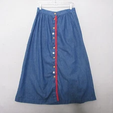 Vintage Eagles Eye Collectibles Skirt Medium Star Embroidered Chambray Pockets