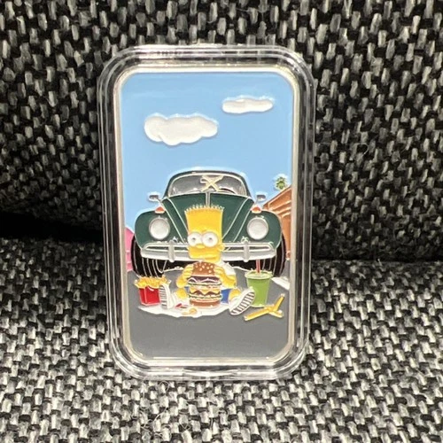 The Simpsons Bart 1 OZ 999 Fine Silver Color Enameled Art Bar Cheeseburger Fries