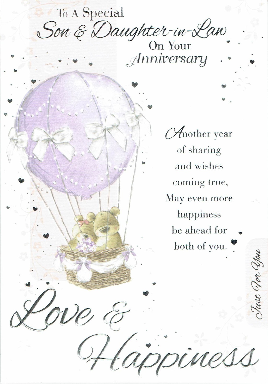 Special SON AND DAUGHTER-IN-LAW ANNIVERSARY CARD, Cute Love and Happiness Design