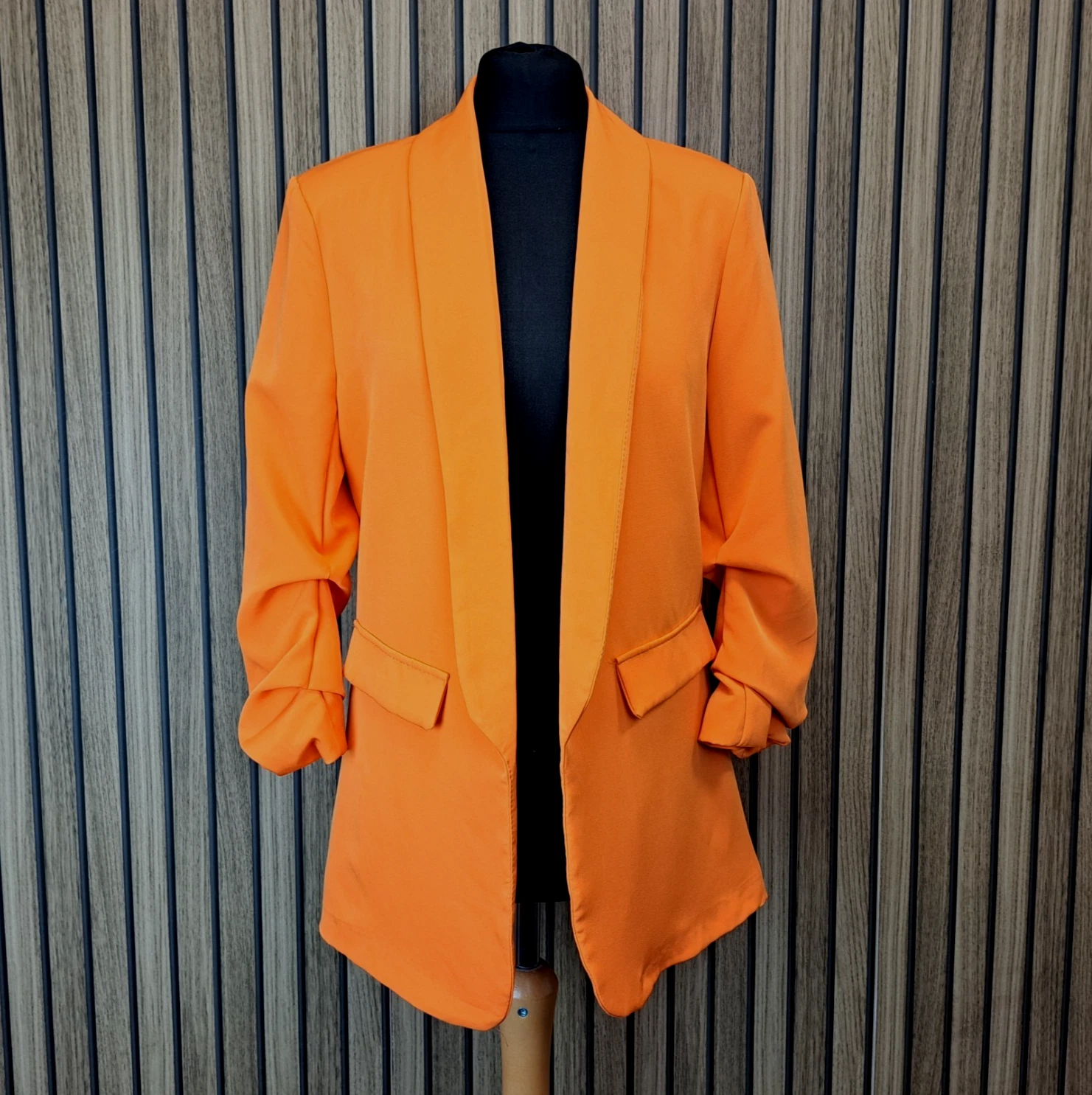 Made in Italy Blazer Orange Womens Large Jacket 3/4 Sleeve Slouchy 14