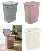 Plastic 50L Laundry Basket Clothes Washing Bin Storage Organiser Knit Design UK