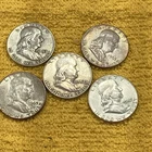90% Silver Franklin Half Dollars 50c Lot Of (5). FREE SHIPPING.