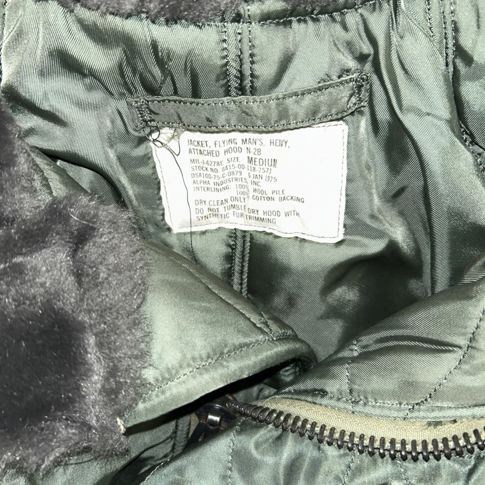 Vtg 1975 Alpha Industries Flying Mens Heavy Fur Jacket Hooded N-2B USA Scoville - Image 3 of 4