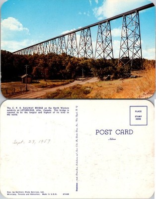 C P R Railway Bridge Lethbridge Alberta Postcard 1957 Northern Photo Services
