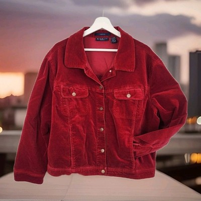 vtg Bill Blass jean VIVID dark RED jacket size xl Cotton Long Sleeve Button Up