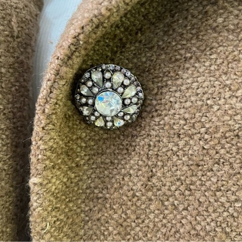 Vintage 60er Jahre Boucle Strick braun Trenchcoat Strass Knöpfe elegant langer Mantel - Bild 4 von 12