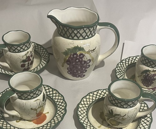 Raymond Waites Cornucopia 9 Piece Matching Set (Pitcher, 4 Mugs, 4 Plates) - Picture 2 of 10