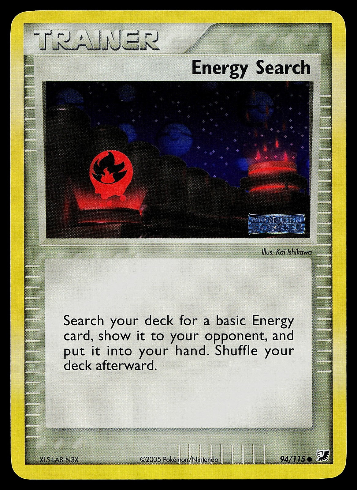 Pokemon Card - Energy Search Unseen Forces 94/115 Common Reverse Holo STAMPED