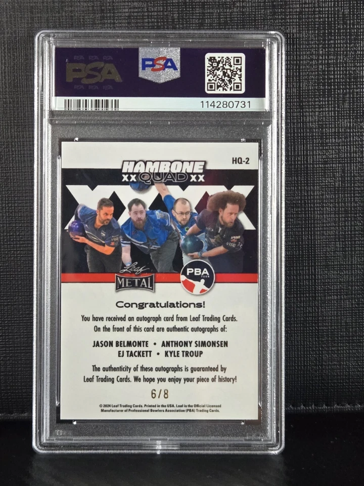 BELMONTE SIMONSEN TACKETT TROUP 2024 Leaf Metal PBA Hambone Quad 紫色 签名 6/8 — 第 2/2 张图片