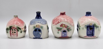 Set of 4 Adorable Clouds Folsom Pottery Cottage/Home Votive/Potpourri Holder/Lid