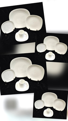 SET OF 4 Block Transition White 5pc Place Settings w/ Dinner Bread, Salad Plates