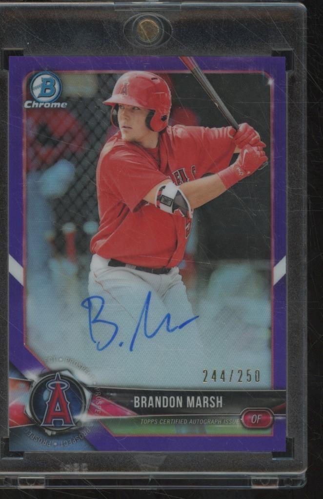 2018 Bowman Chrome BRANDON MARSH Prospect Purple Refractor Auto /250 BR2