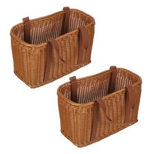2Pcs Brown Plastic Picnic Basket with Handle Reusable Lightweight for Shopping