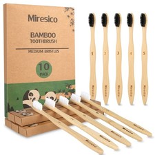 Bamboo Toothbrushes 10 Pack , BPA Free Toothbrush Medium with Firm Bristles,...