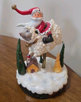 Vintage Flying Santa On Sheep Christmas Figurine St.Nick Christmas