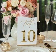 Gold Mirrored Acrylic Wedding Table Numbers Set Arched Signs 5x7 Inches