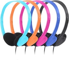 Kids Headphones for Classroom in Bulk Multi Colored 5 Pack, Whole Children