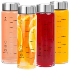 Glass Juice Bottles 4 Pack 20 oz - Wide Mouth Glass Water Bottles with Lids -...