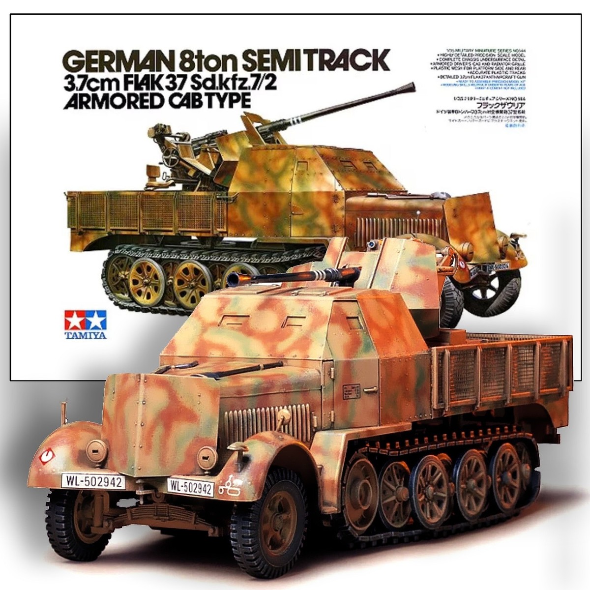 TAMIYA 35144 1/35 GERMAN 8-TON SEMI TRACK; 3.7CM FLAK 37 SD,KFZ.7