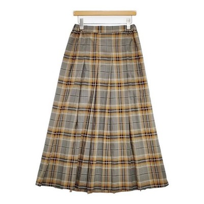 studio clip Check Pattern Pleated Skirt Long skirt gray beige yellow 6-0205M 