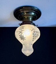 Antique Victorian Art Deco Nouveau Etched Glass Ceiling Light Fixture 1920s 30s