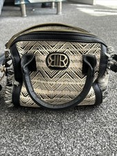 River Island Woven Chevron Mini Tote Bag – Black & Cream Boho Crossbody Fringe