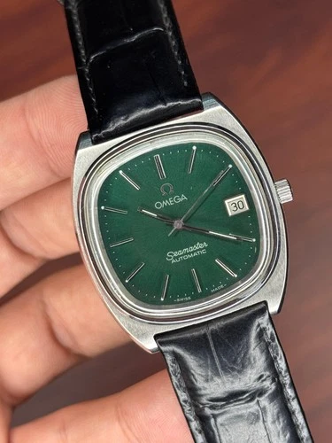 Omega seamaster tv cal 1012 ref 166.0207 date green dial automatic men’s watch