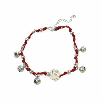 Rotes Lotus-Glöckchen-Armband, edle Inspiration, handgewebt, Glücksschmuck - Bild 1 von 4