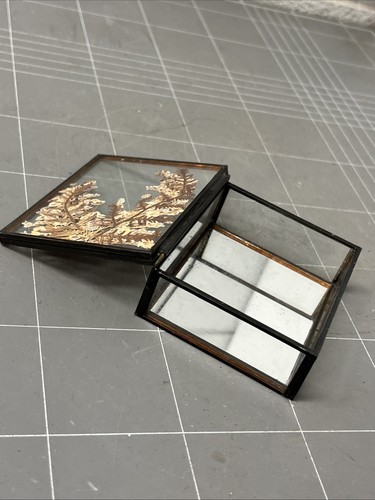 VINTAGE GLASS CASE POTPOURRI DRY FLOWER TRINKET BOX JEWELLERY - Picture 4 of 5