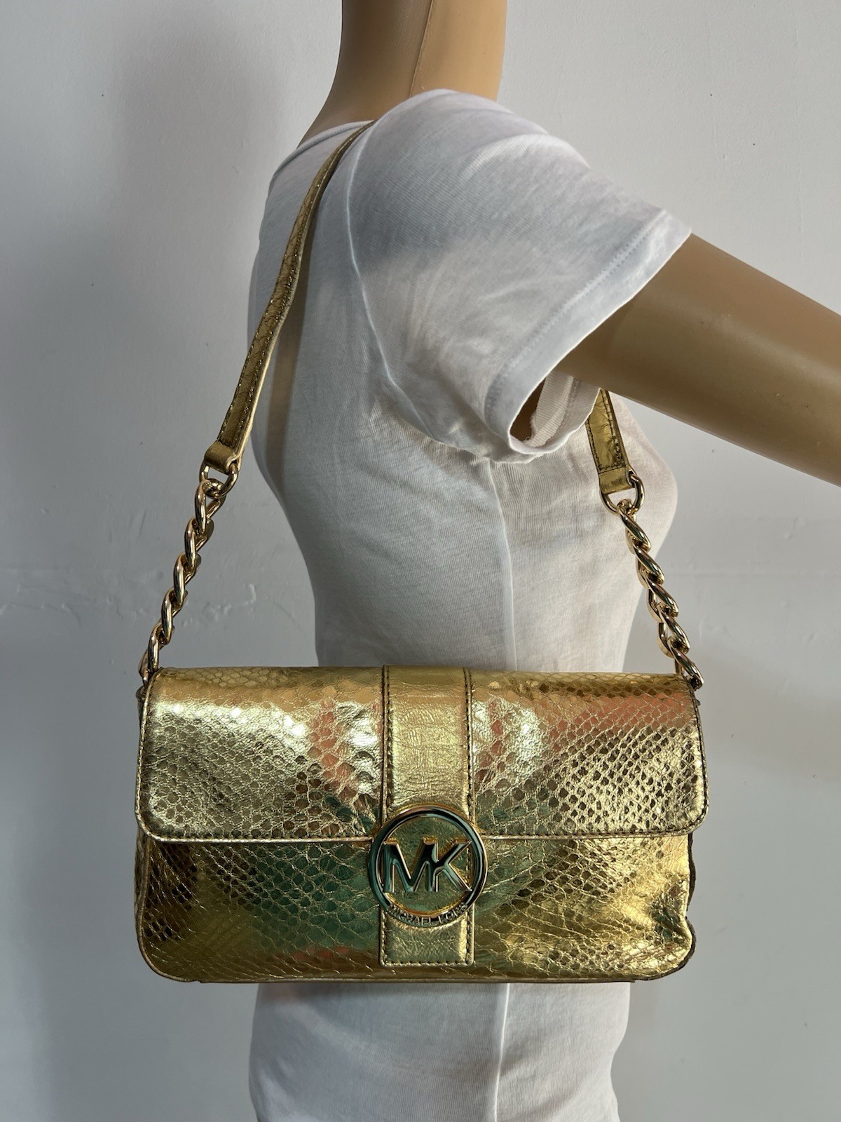 Michael Kors Gold Soft Python Leather Fulton Smal… - image 1