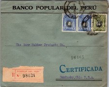 1924 Peru Popular Bank Cover to BARR Rubber Products Sandusky Ohio OH USA
