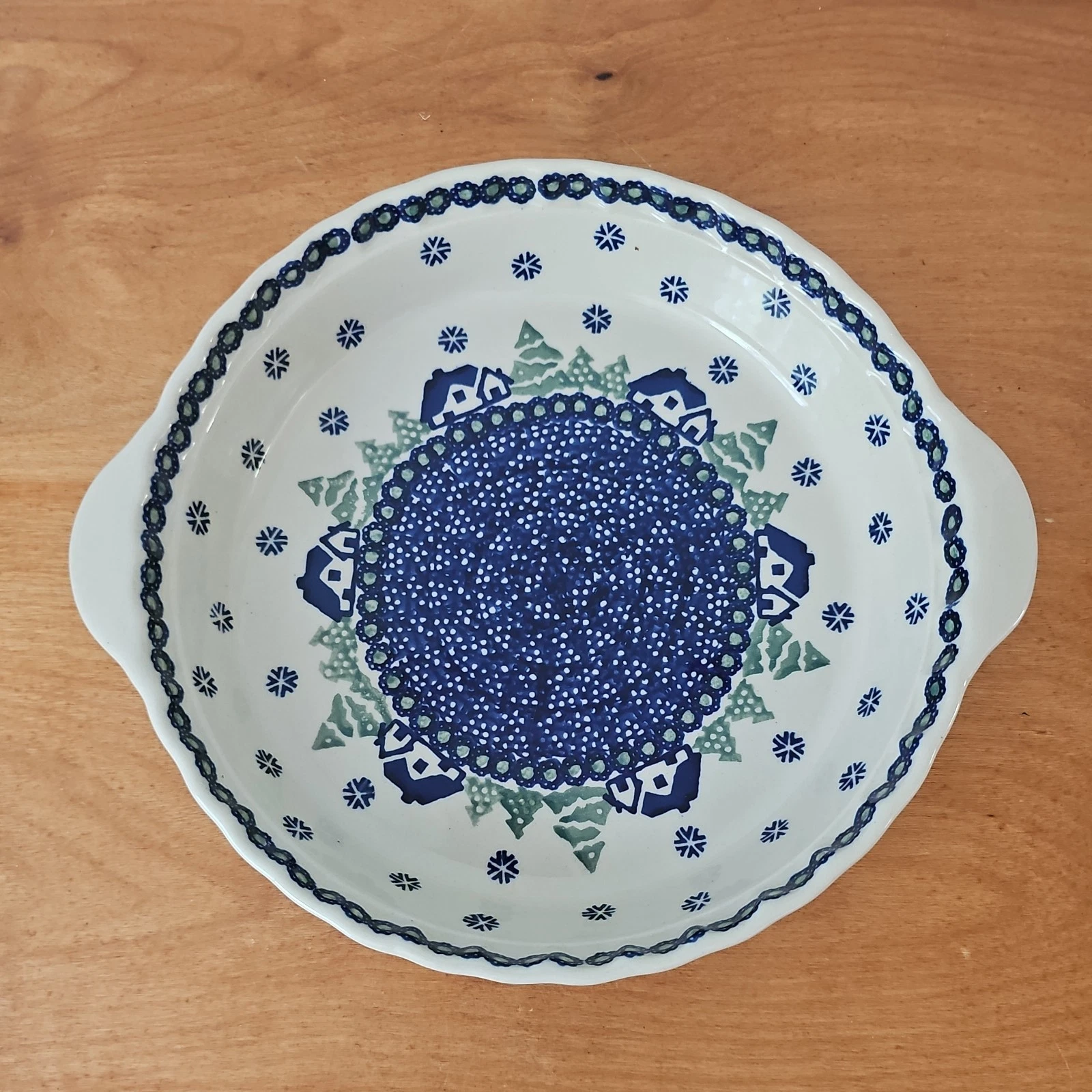 Polish Pottery Boleslawiec Pie Plate Dish Handles Poland Vtg Blue With Houses
Opens in a new window