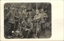 WWI German soldiers stone wall construction level pick shovel RPPC real photo