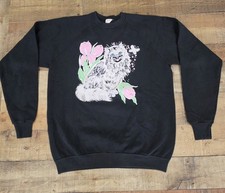 Vtg 1991 Kitten Sweatshirt Black Sz XXL Fruit Of Thr Loom Great Shape USA Made