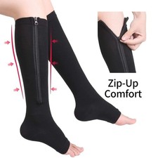 Zipper Open Toe Compression Socks 20-30mmHg Calf Leg Ankle Support Stocking