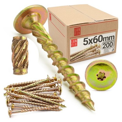 Tellerkopfschrauben 5x60 mm 200 Stk. TX25 gelb verzinkt Holz Torx