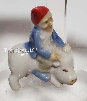 Wade Whimsies Lucky Leprechaun on Pig Red Hat 1956 to 1986 Pixie Elf Gnome