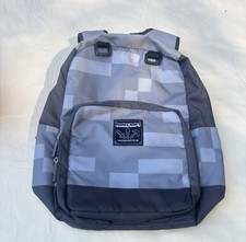 Minecraft Backpack Gray Pixelated Pickaxe Sword Graphic School Bag Large 17 x 14