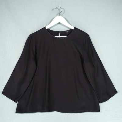 Tara Jarmon Bluse Damen 42 schwarz leicht lässig Langarm Krepp Oberteil