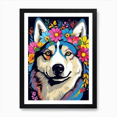 Siberian Husky Portrait With A Flow gerahmtes Wandbild Poster Leinwanddruck Bild