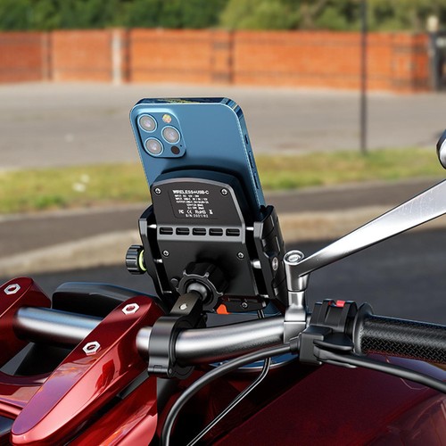 12-24V 15W Wireless Type-C Quick Charger Motorcycle Holder Mount For 4-7" Phone - Picture 3 of 9