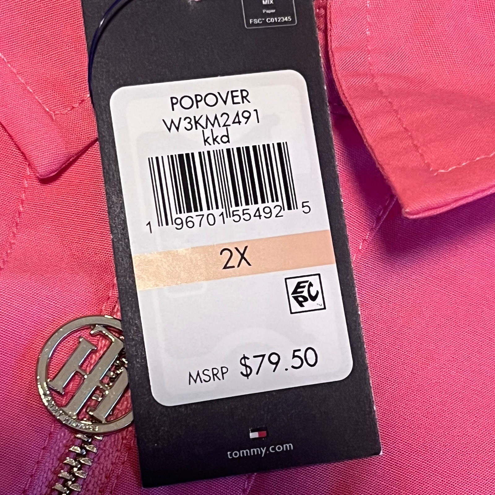 Tommy Hilfiger 2X Pink 1/2 Zip Roll Tab Sleeve Cotton Popover Shirt NWT XXL $79 thumbnail 5