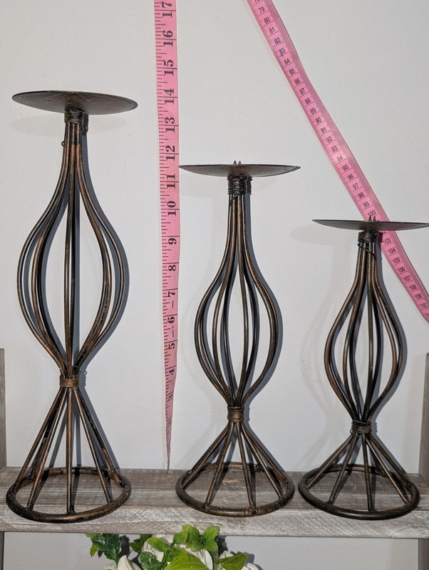Set of 3 Blackish Bronze Metal Rustic Pedestal Freestanding Pillar Holders