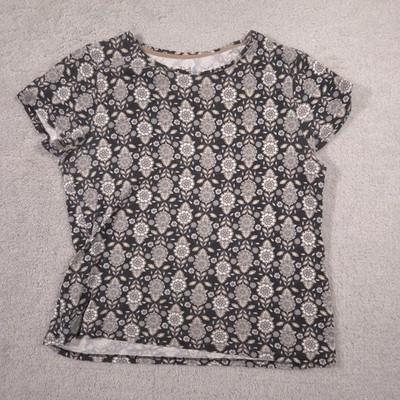 Croft & Barrow Shirt Womens Medium Black Floral Crew Neck Short Sleeve Tee Top