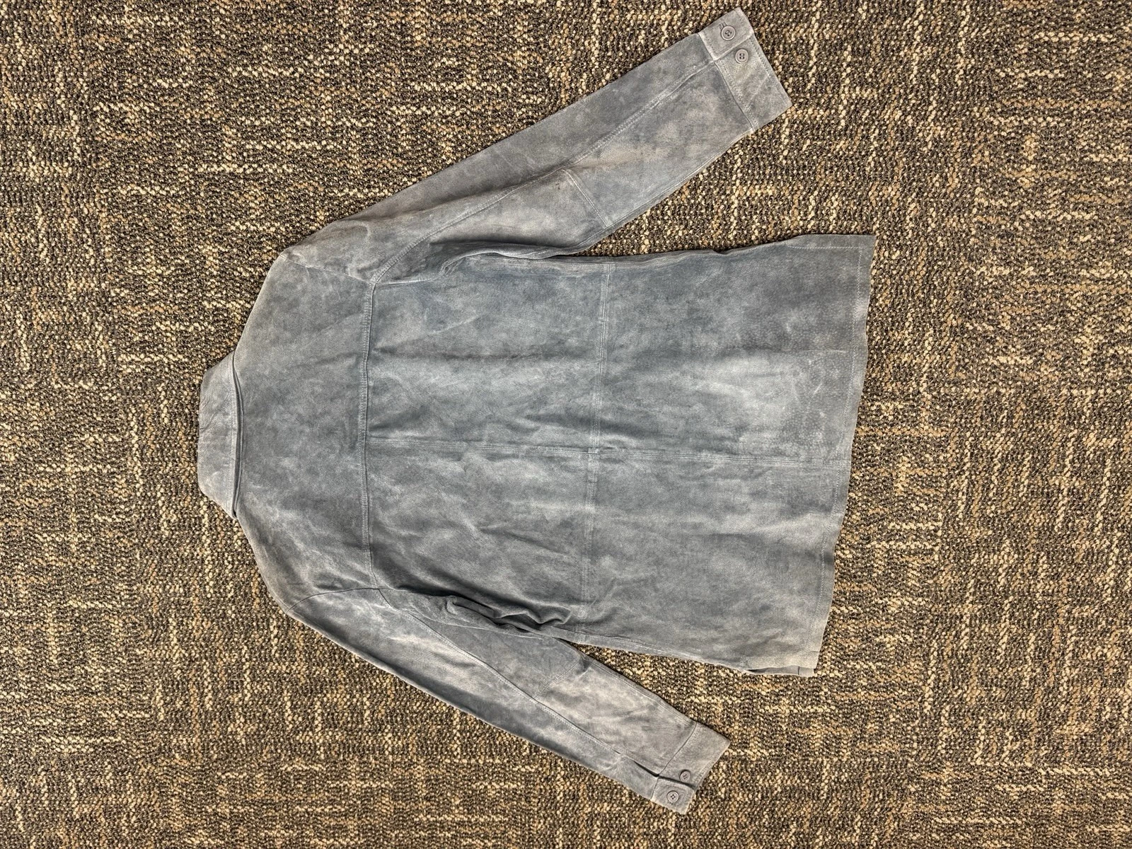 Vintage 90s Slate Grey Suede Shacket Minimalist Utility Leather Shirt Jacket M image 6