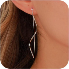 Sterling Silver Dangle Earrings for Women Trendy, Long Silver Threader Earrings