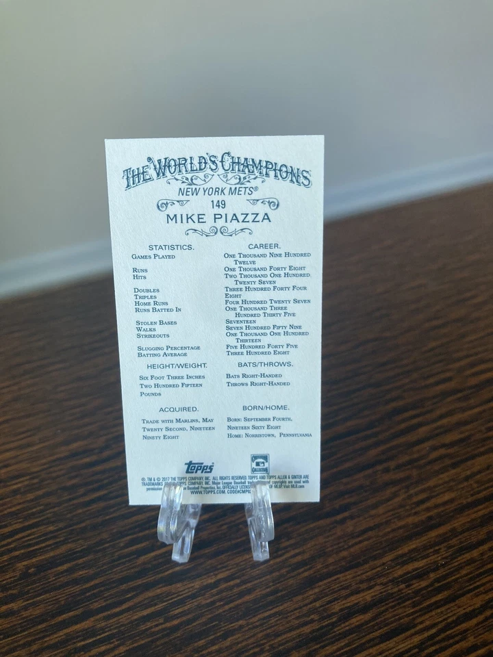 2017 Topps Allen & Ginter Mini Black Border SP Mike Piazza #149 HOF - Image 2 of 3